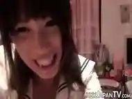 Petite Japanese schoolgirl rubs her soft pussy and nipples