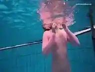 Pink swimsuit babe Liza Bubarek stripping underwater