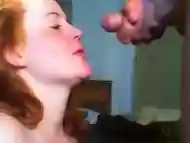 Redhead neighbour sucks a guys cock till happy end