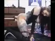 Tatoo girl Takes Double Dildo Machine Sex