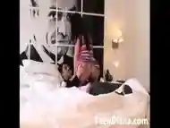 Teen pillow fight leads to side by side masturbation