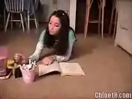 Teen pokes crayon inside her tight little cunt