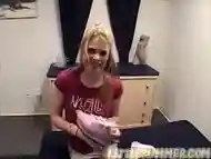 Tiny blonde teen rubbing her pussy