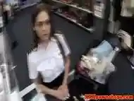 Uniformed pawnshop amateur cocksucks for cash