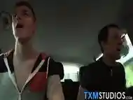 Young British jock blowing big cock in car threeway