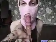 pink mask cum mouth at 5.04 BLOWJOB FINISH cumshot PETITE DIANA czech giving head