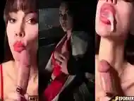 street hooker CAR BLOWJOB finish cum swallow, BUSTY BIMBO finishes cumshot